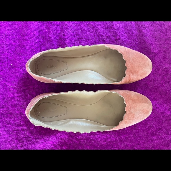 Chloe Melon Colored Suede Lauren Scalloped Edge Flats/ sz 38 - Picture 2 of 14